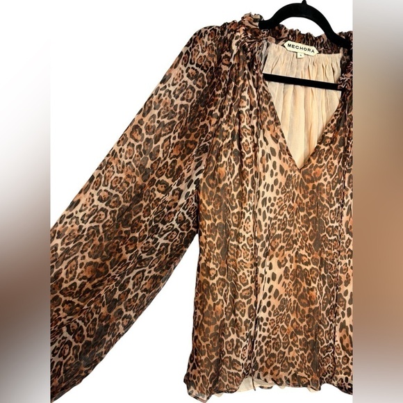 Mechora Womens Chiffon Animal Print Peggy Printed Blouse Brown Size Small - Picture 5 of 10